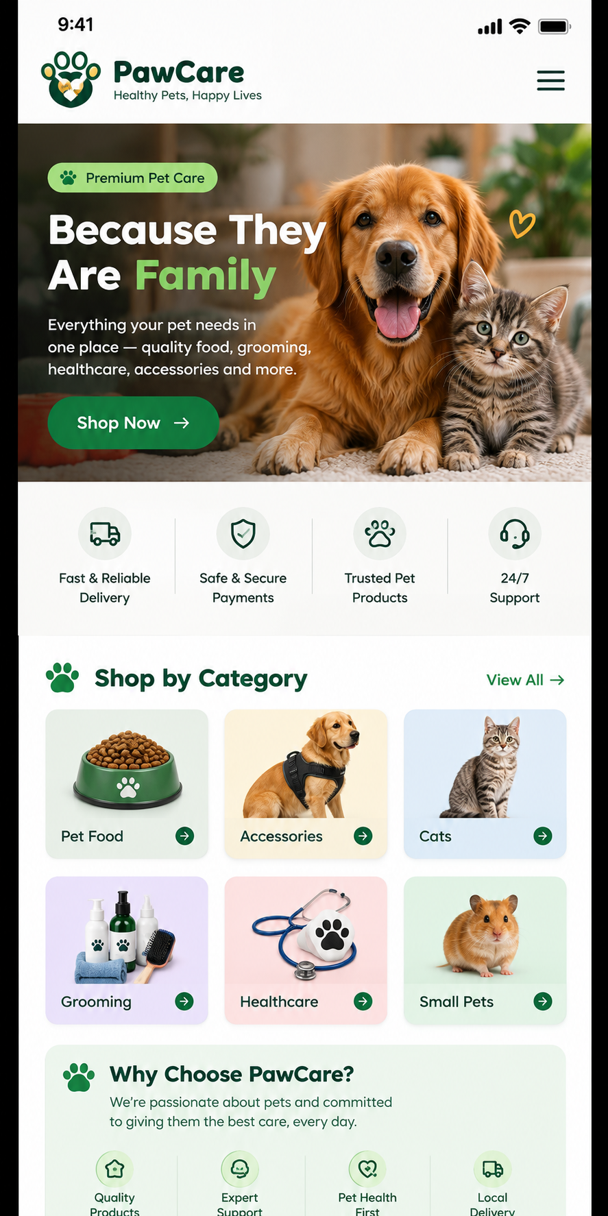 PawCare Pet Store — E-commerce Website project by ELIZEH DIGITAL (screenshot 1 of 1)