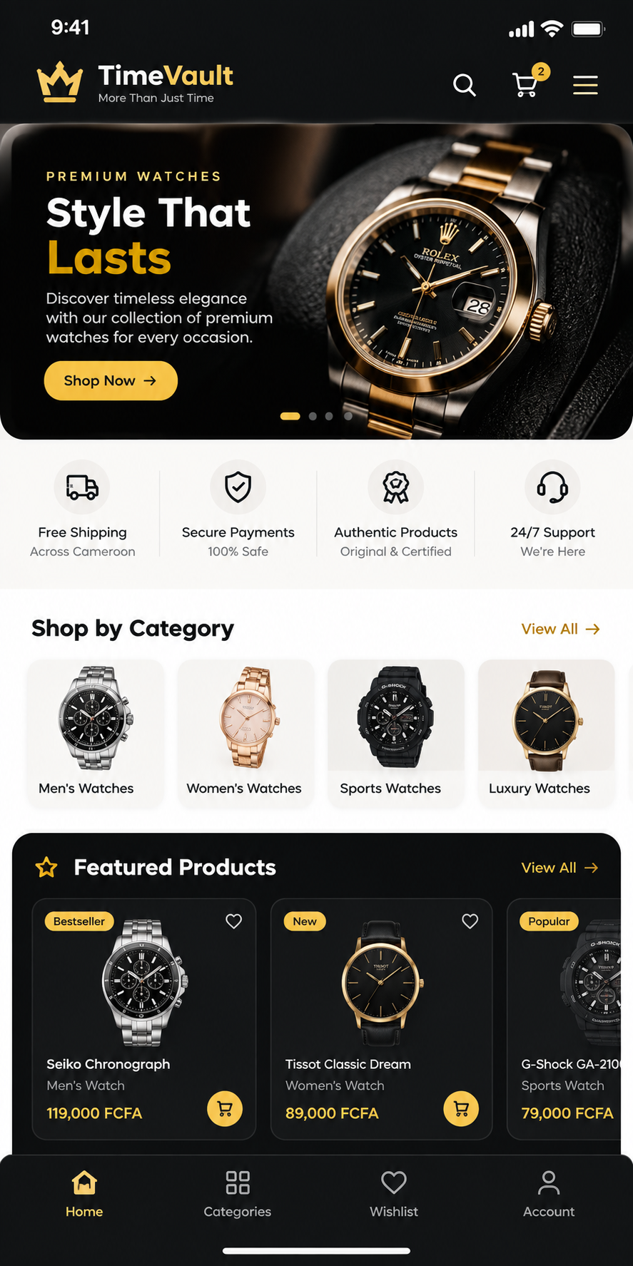 Time vault — E-commerce Website project by ELIZEH DIGITAL (screenshot 1 of 1)